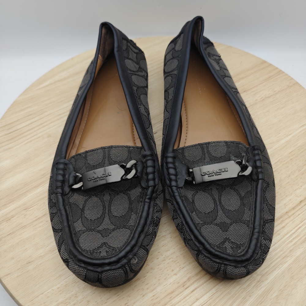 Coach Loafer Shoes Womens Size 10 Gray Canvas Slip On Flats Logo Cushioned Lined